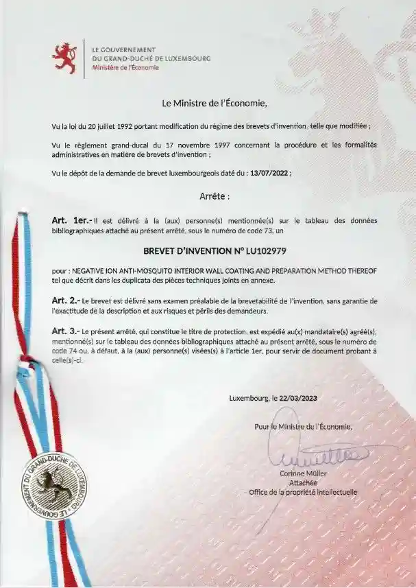 国际认可！热烈祝贺安然集团荣获卢森堡发明专利授权